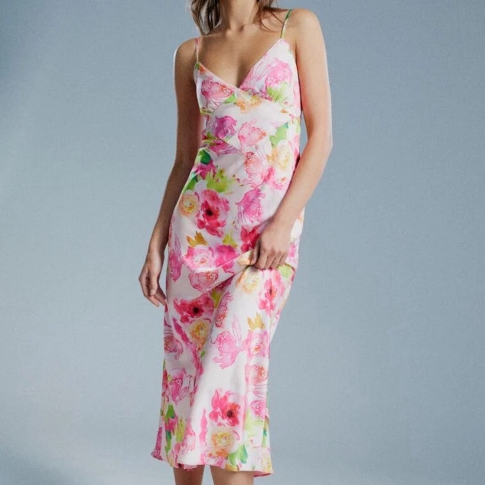 Bardot Floral Pink and Green Dress